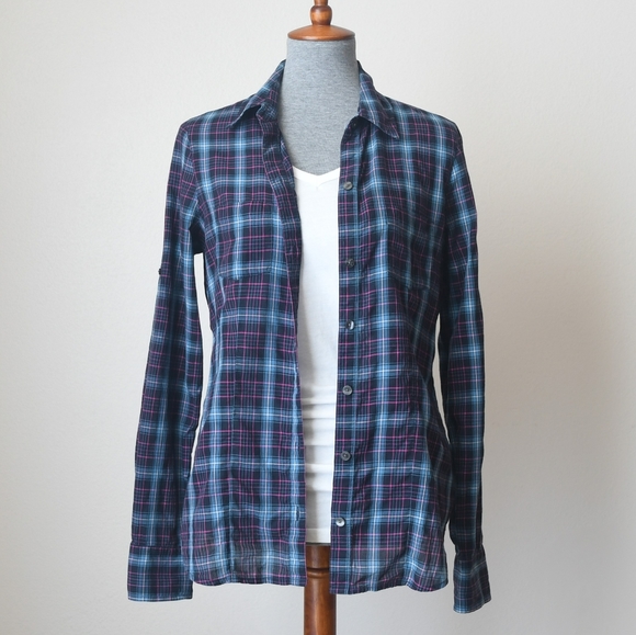 Converse Tops - Converse Plaid Roll-Tab Sleeve Shirt